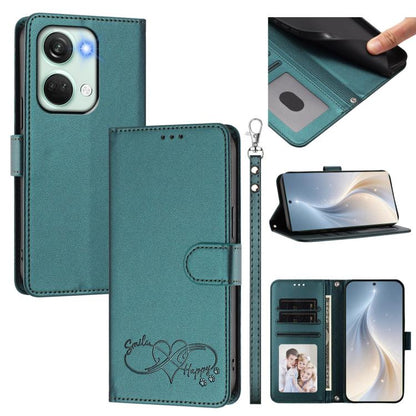 Happy Heart Pattern Magnetic Closure Vegan Leather Phone Case with Wrist Strap, For OnePlus Nord 3 / Ace 2V, For OnePlus 11R 5G Global