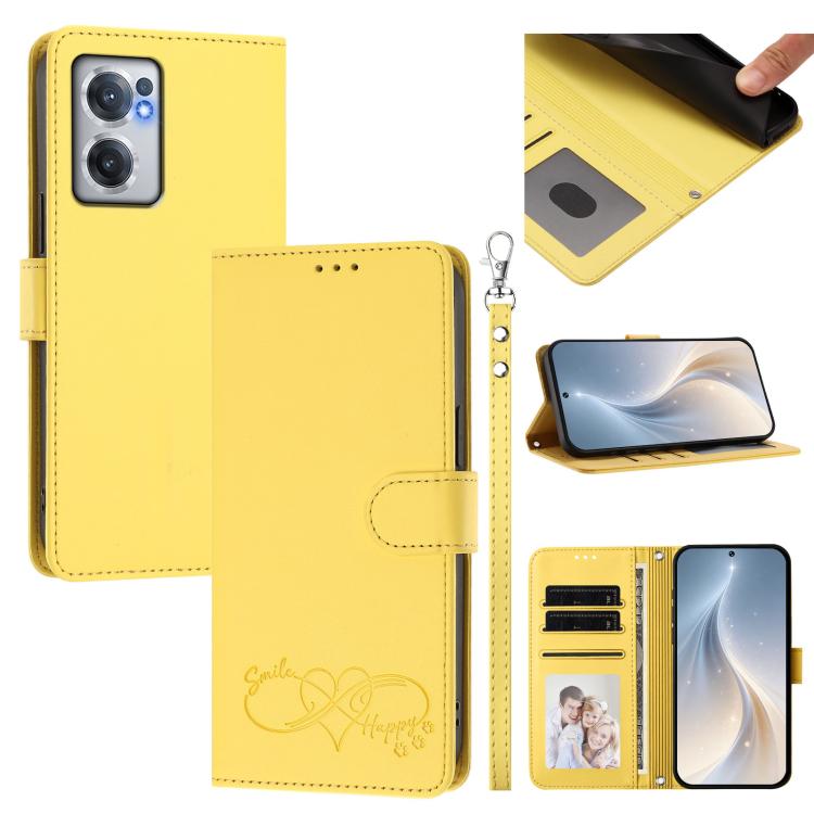 Happy Heart Pattern Magnetic Closure Vegan Leather Phone Case with Wrist Strap, For OnePlus 10R / Ace / 10R Prime, For OnePlus Nord CE 2 5G