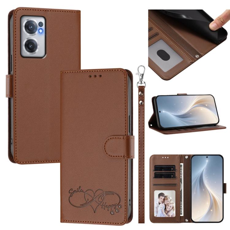 Happy Heart Pattern Magnetic Closure Vegan Leather Phone Case with Wrist Strap, For OnePlus 10R / Ace / 10R Prime, For OnePlus Nord CE 2 5G