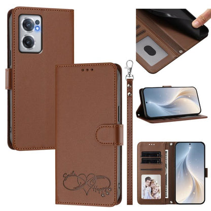 Happy Heart Pattern Magnetic Closure Vegan Leather Phone Case with Wrist Strap, For OnePlus 10R / Ace / 10R Prime, For OnePlus Nord CE 2 5G