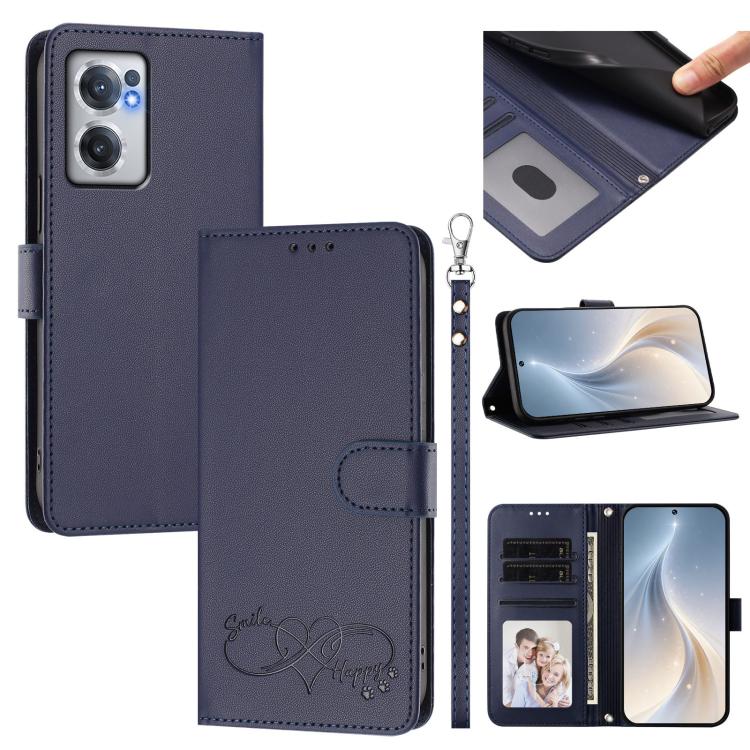 Happy Heart Pattern Magnetic Closure Vegan Leather Phone Case with Wrist Strap, For OnePlus 10R / Ace / 10R Prime, For OnePlus Nord CE 2 5G