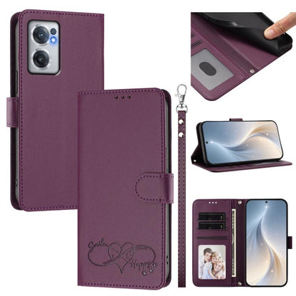 Happy Heart Pattern Magnetic Closure Vegan Leather Phone Case with Wrist Strap, For OnePlus 10R / Ace / 10R Prime, For OnePlus Nord CE 2 5G