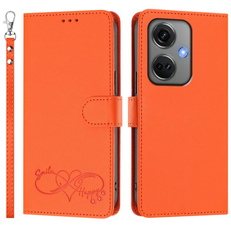 Happy Heart Pattern Magnetic Closure Vegan Leather Phone Case with Wrist Strap, For OnePlus Nord CE3 5G India, For OnePlus Nord CE3 Lite 5G / N30