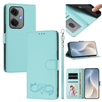 Happy Heart Pattern Magnetic Closure Vegan Leather Phone Case with Wrist Strap, For OnePlus Nord CE3 5G India, For OnePlus Nord CE3 Lite 5G / N30
