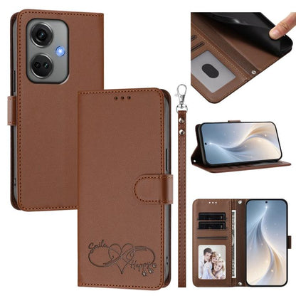 Happy Heart Pattern Magnetic Closure Vegan Leather Phone Case with Wrist Strap, For OnePlus Nord CE3 5G India, For OnePlus Nord CE3 Lite 5G / N30