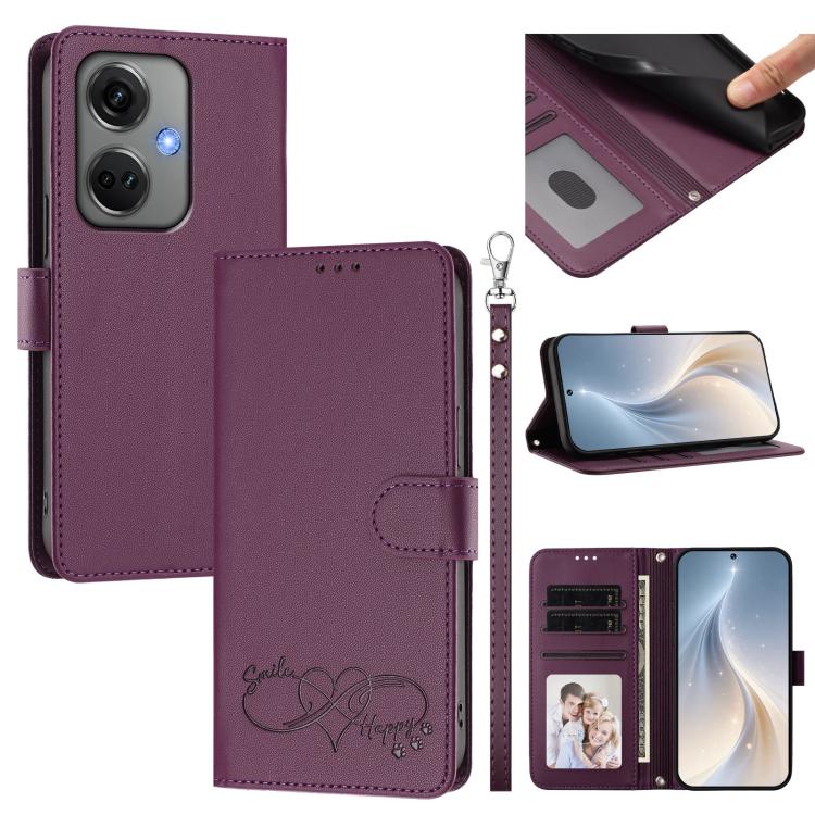 Happy Heart Pattern Magnetic Closure Vegan Leather Phone Case with Wrist Strap, For OnePlus Nord CE3 5G India, For OnePlus Nord CE3 Lite 5G / N30