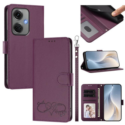 Happy Heart Pattern Magnetic Closure Vegan Leather Phone Case with Wrist Strap, For OnePlus Nord CE3 5G India, For OnePlus Nord CE3 Lite 5G / N30
