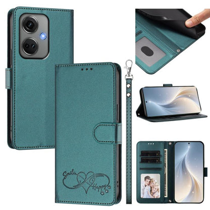 Happy Heart Pattern Magnetic Closure Vegan Leather Phone Case with Wrist Strap, For OnePlus Nord CE3 5G India, For OnePlus Nord CE3 Lite 5G / N30