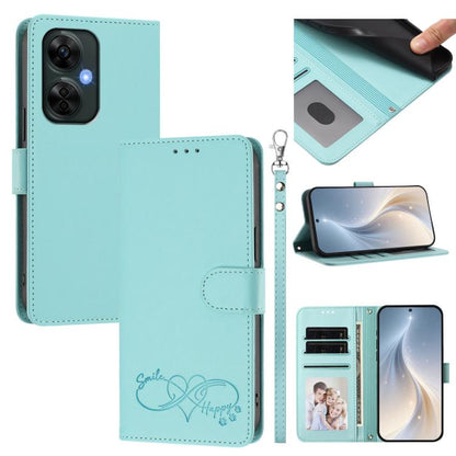 Happy Heart Pattern Magnetic Closure Vegan Leather Phone Case with Wrist Strap, For OnePlus Nord CE3 5G India, For OnePlus Nord CE3 Lite 5G / N30