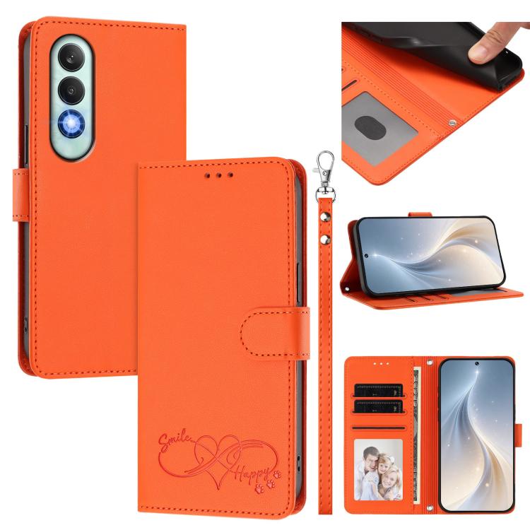 Happy Heart Pattern Magnetic Closure Vegan Leather Phone Case with Wrist Strap, For OnePlus Nord CE4 Lite 5G Global, For OnePlus Nord CE4 5G