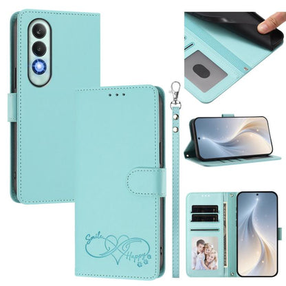 Happy Heart Pattern Magnetic Closure Vegan Leather Phone Case with Wrist Strap, For OnePlus Nord CE4 Lite 5G Global, For OnePlus Nord CE4 5G