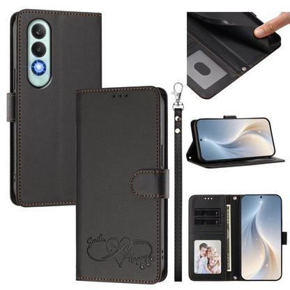 Happy Heart Pattern Magnetic Closure Vegan Leather Phone Case with Wrist Strap, For OnePlus Nord CE4 Lite 5G Global, For OnePlus Nord CE4 5G