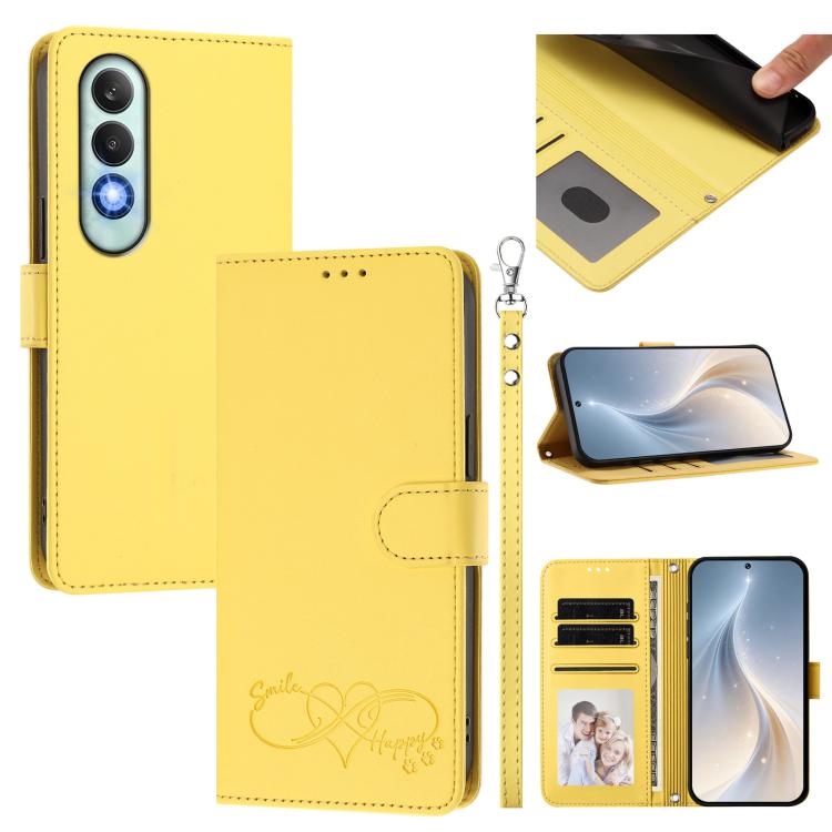 Happy Heart Pattern Magnetic Closure Vegan Leather Phone Case with Wrist Strap, For OnePlus Nord CE4 Lite 5G Global, For OnePlus Nord CE4 5G
