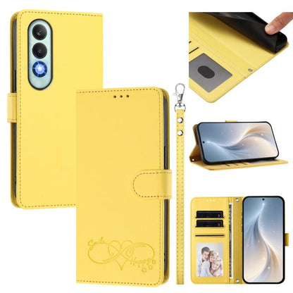 Happy Heart Pattern Magnetic Closure Vegan Leather Phone Case with Wrist Strap, For OnePlus Nord CE4 Lite 5G Global, For OnePlus Nord CE4 5G