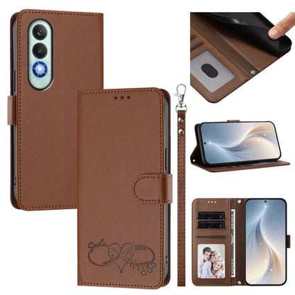Happy Heart Pattern Magnetic Closure Vegan Leather Phone Case with Wrist Strap, For OnePlus Nord CE4 Lite 5G Global, For OnePlus Nord CE4 5G