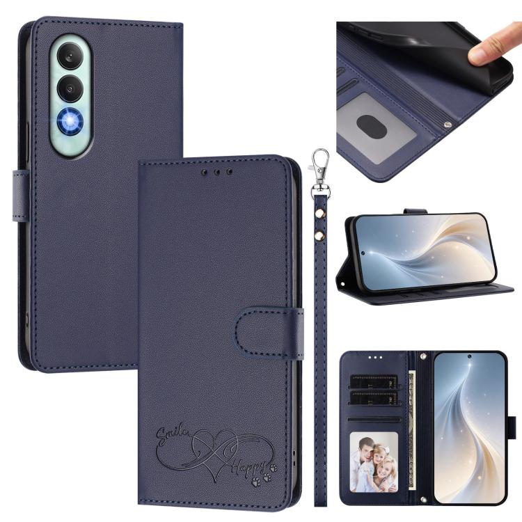 Happy Heart Pattern Magnetic Closure Vegan Leather Phone Case with Wrist Strap, For OnePlus Nord CE4 Lite 5G Global, For OnePlus Nord CE4 5G