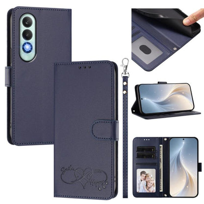 Happy Heart Pattern Magnetic Closure Vegan Leather Phone Case with Wrist Strap, For OnePlus Nord CE4 Lite 5G Global, For OnePlus Nord CE4 5G