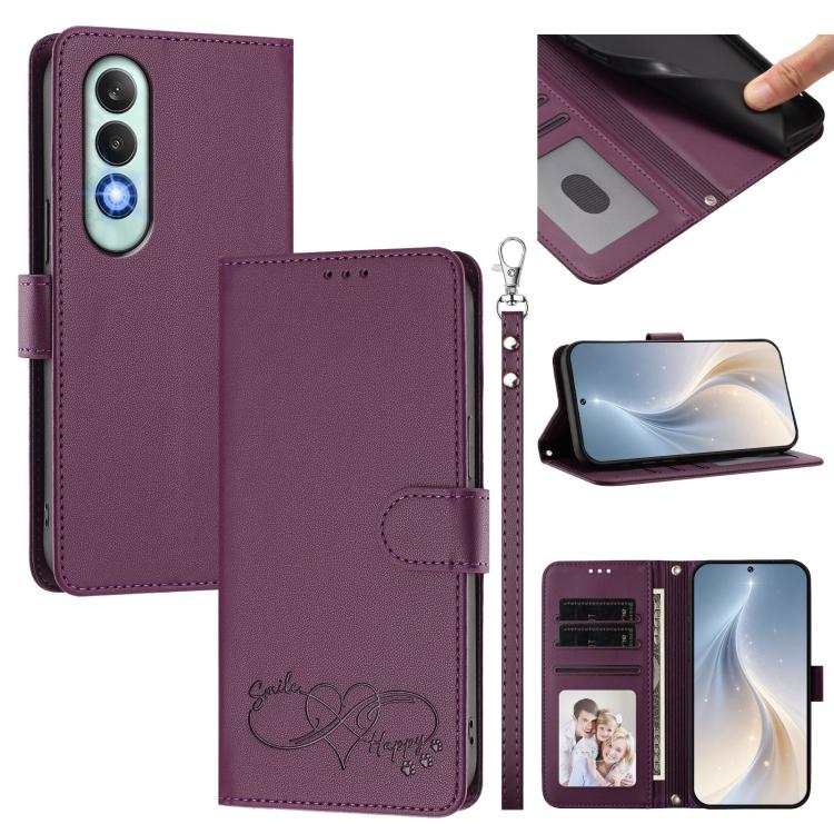 Happy Heart Pattern Magnetic Closure Vegan Leather Phone Case with Wrist Strap, For OnePlus Nord CE4 Lite 5G Global, For OnePlus Nord CE4 5G