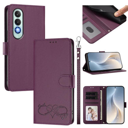 Happy Heart Pattern Magnetic Closure Vegan Leather Phone Case with Wrist Strap, For OnePlus Nord CE4 Lite 5G Global, For OnePlus Nord CE4 5G