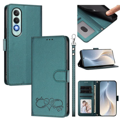 Happy Heart Pattern Magnetic Closure Vegan Leather Phone Case with Wrist Strap, For OnePlus Nord CE4 Lite 5G Global, For OnePlus Nord CE4 5G