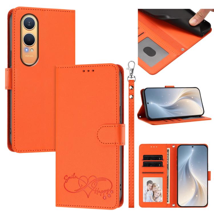 Happy Heart Pattern Magnetic Closure Vegan Leather Phone Case with Wrist Strap, For OnePlus Nord CE4 Lite 5G Global, For OnePlus Nord CE4 5G