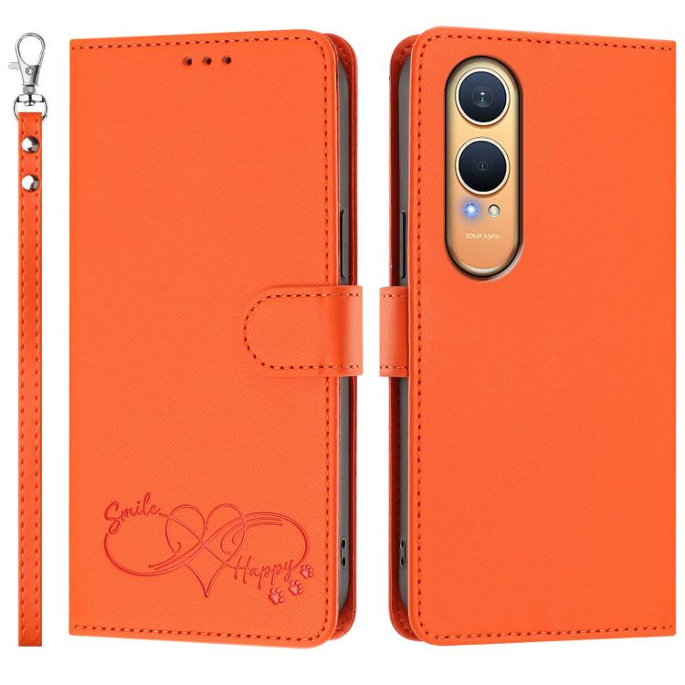 Happy Heart Pattern Magnetic Closure Vegan Leather Phone Case with Wrist Strap, For OnePlus Nord CE4 Lite 5G Global, For OnePlus Nord CE4 5G