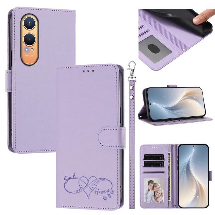 Happy Heart Pattern Magnetic Closure Vegan Leather Phone Case with Wrist Strap, For OnePlus Nord CE4 Lite 5G Global, For OnePlus Nord CE4 5G