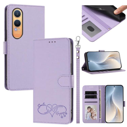 Happy Heart Pattern Magnetic Closure Vegan Leather Phone Case with Wrist Strap, For OnePlus Nord CE4 Lite 5G Global, For OnePlus Nord CE4 5G