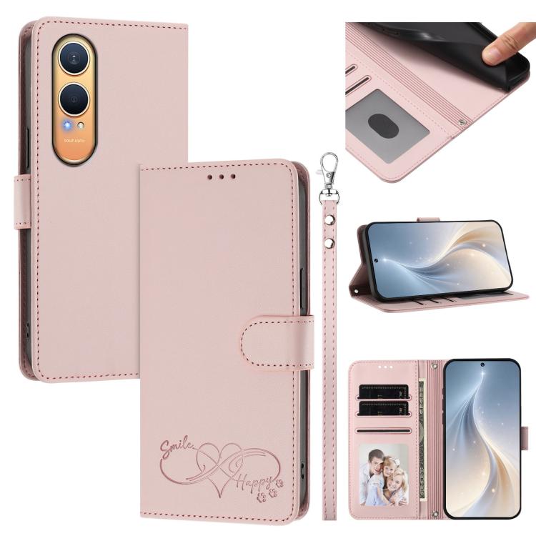 Happy Heart Pattern Magnetic Closure Vegan Leather Phone Case with Wrist Strap, For OnePlus Nord CE4 Lite 5G Global, For OnePlus Nord CE4 5G