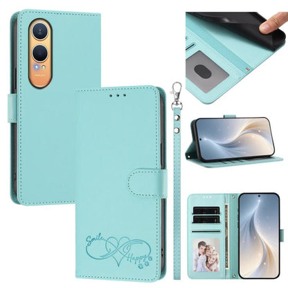 Happy Heart Pattern Magnetic Closure Vegan Leather Phone Case with Wrist Strap, For OnePlus Nord CE4 Lite 5G Global, For OnePlus Nord CE4 5G