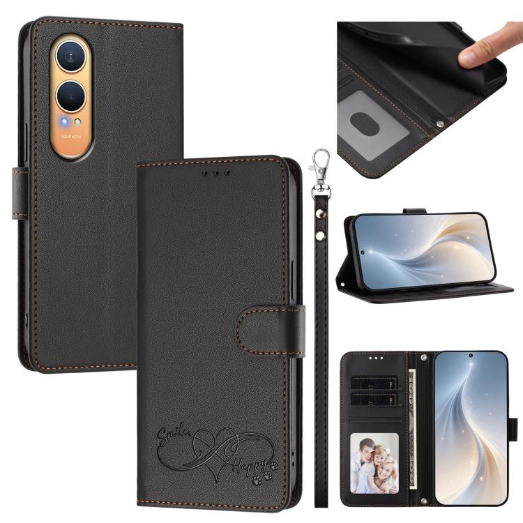 Happy Heart Pattern Magnetic Closure Vegan Leather Phone Case with Wrist Strap, For OnePlus Nord CE4 Lite 5G Global, For OnePlus Nord CE4 5G