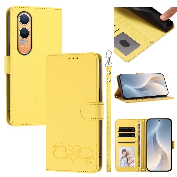 Happy Heart Pattern Magnetic Closure Vegan Leather Phone Case with Wrist Strap, For OnePlus Nord CE4 Lite 5G Global, For OnePlus Nord CE4 5G