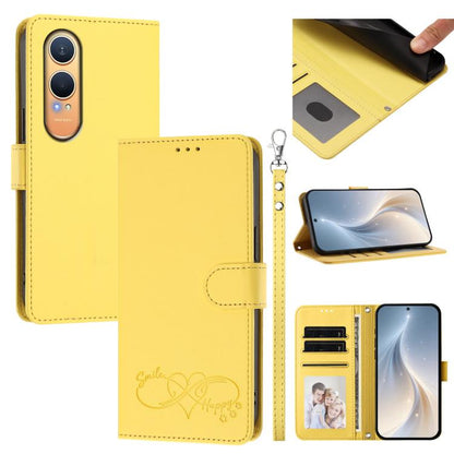 Happy Heart Pattern Magnetic Closure Vegan Leather Phone Case with Wrist Strap, For OnePlus Nord CE4 Lite 5G Global, For OnePlus Nord CE4 5G