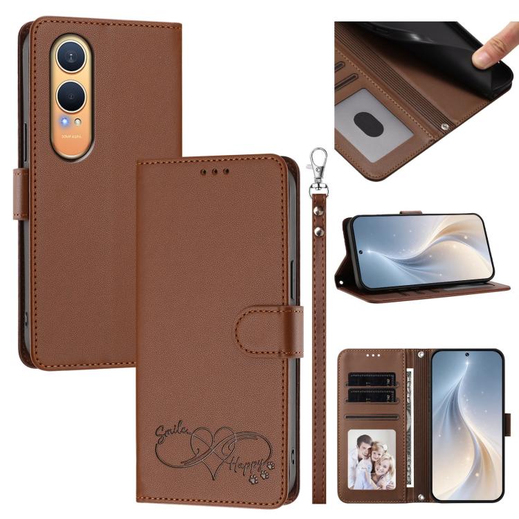 Happy Heart Pattern Magnetic Closure Vegan Leather Phone Case with Wrist Strap, For OnePlus Nord CE4 Lite 5G Global, For OnePlus Nord CE4 5G