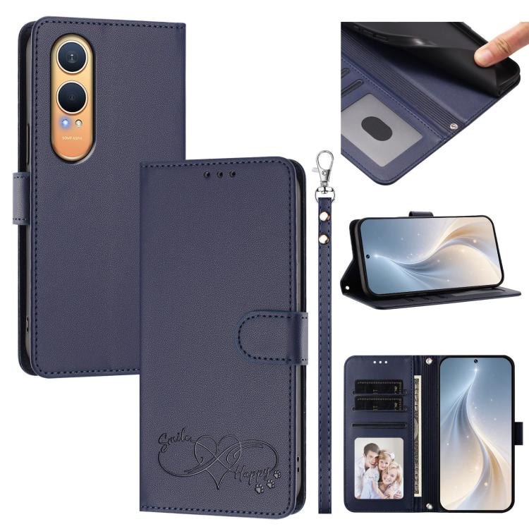Happy Heart Pattern Magnetic Closure Vegan Leather Phone Case with Wrist Strap, For OnePlus Nord CE4 Lite 5G Global, For OnePlus Nord CE4 5G