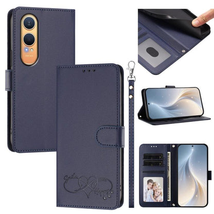Happy Heart Pattern Magnetic Closure Vegan Leather Phone Case with Wrist Strap, For OnePlus Nord CE4 Lite 5G Global, For OnePlus Nord CE4 5G