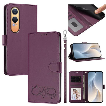 Happy Heart Pattern Magnetic Closure Vegan Leather Phone Case with Wrist Strap, For OnePlus Nord CE4 Lite 5G Global, For OnePlus Nord CE4 5G