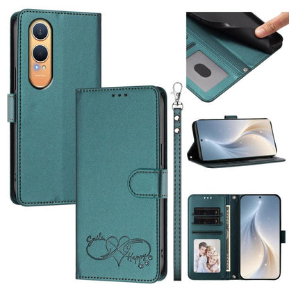 Happy Heart Pattern Magnetic Closure Vegan Leather Phone Case with Wrist Strap, For OnePlus Nord CE4 Lite 5G Global, For OnePlus Nord CE4 5G