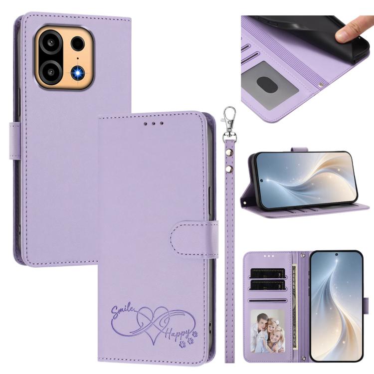 Happy Heart Pattern Magnetic Closure Vegan Leather Phone Case with Wrist Strap, For OnePlus Turbo 6X Pro 5G, For OnePlus Nord CE6 Lite