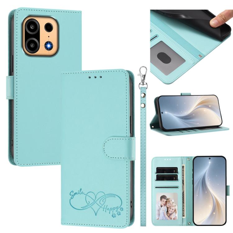 Happy Heart Pattern Magnetic Closure Vegan Leather Phone Case with Wrist Strap, For OnePlus Turbo 6X Pro 5G, For OnePlus Nord CE6 Lite