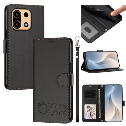Happy Heart Pattern Magnetic Closure Vegan Leather Phone Case with Wrist Strap, For OnePlus Turbo 6X Pro 5G, For OnePlus Nord CE6 Lite