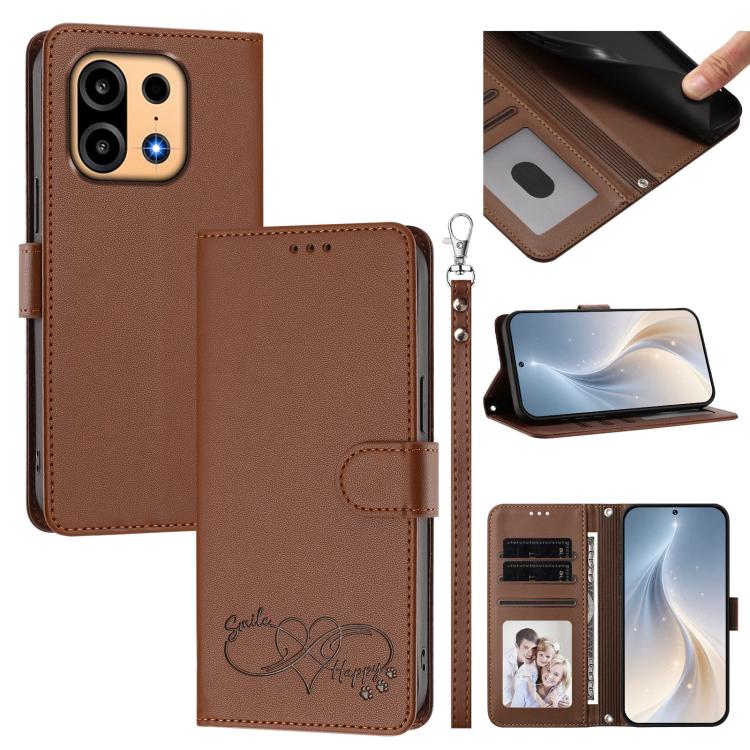 Happy Heart Pattern Magnetic Closure Vegan Leather Phone Case with Wrist Strap, For OnePlus Turbo 6X Pro 5G, For OnePlus Nord CE6 Lite
