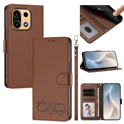 Happy Heart Pattern Magnetic Closure Vegan Leather Phone Case with Wrist Strap, For OnePlus Turbo 6X Pro 5G, For OnePlus Nord CE6 Lite