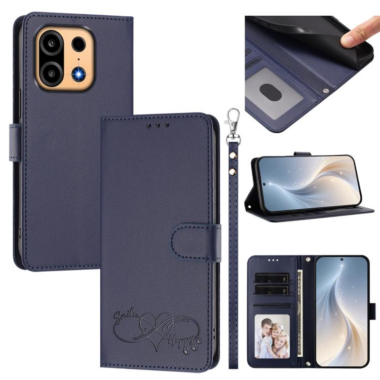Happy Heart Pattern Magnetic Closure Vegan Leather Phone Case with Wrist Strap, For OnePlus Turbo 6X Pro 5G, For OnePlus Nord CE6 Lite