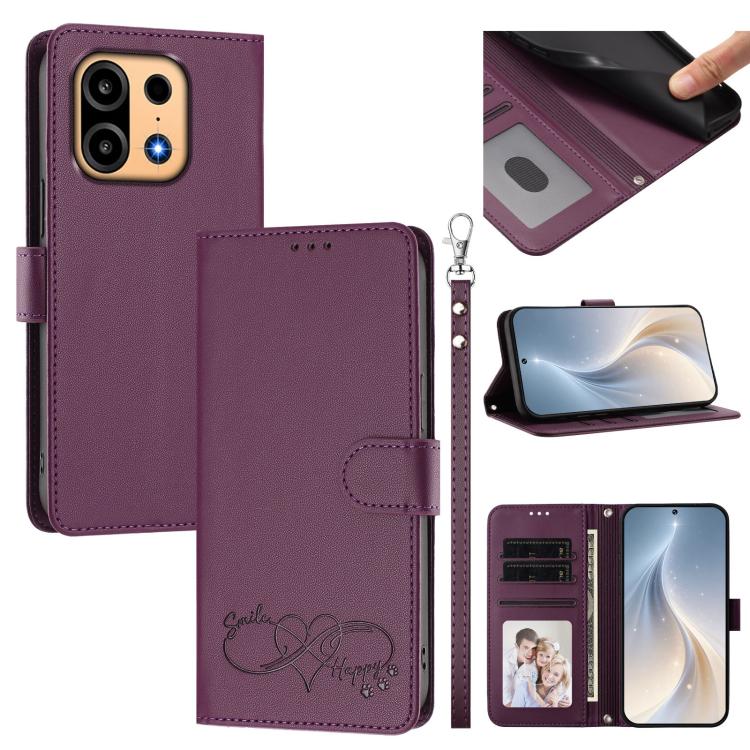 Happy Heart Pattern Magnetic Closure Vegan Leather Phone Case with Wrist Strap, For OnePlus Turbo 6X Pro 5G, For OnePlus Nord CE6 Lite