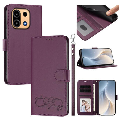 Happy Heart Pattern Magnetic Closure Vegan Leather Phone Case with Wrist Strap, For OnePlus Turbo 6X Pro 5G, For OnePlus Nord CE6 Lite