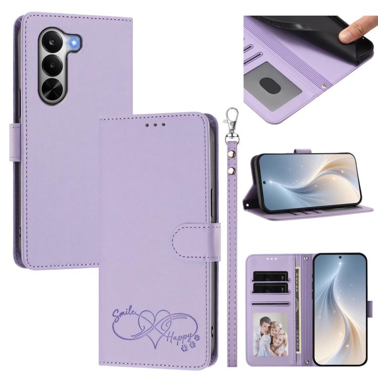 Happy Heart Pattern Magnetic Closure Vegan Leather Phone Case with Wrist Strap, For OnePlus Turbo 6X Pro 5G, For OnePlus Nord CE6 Lite