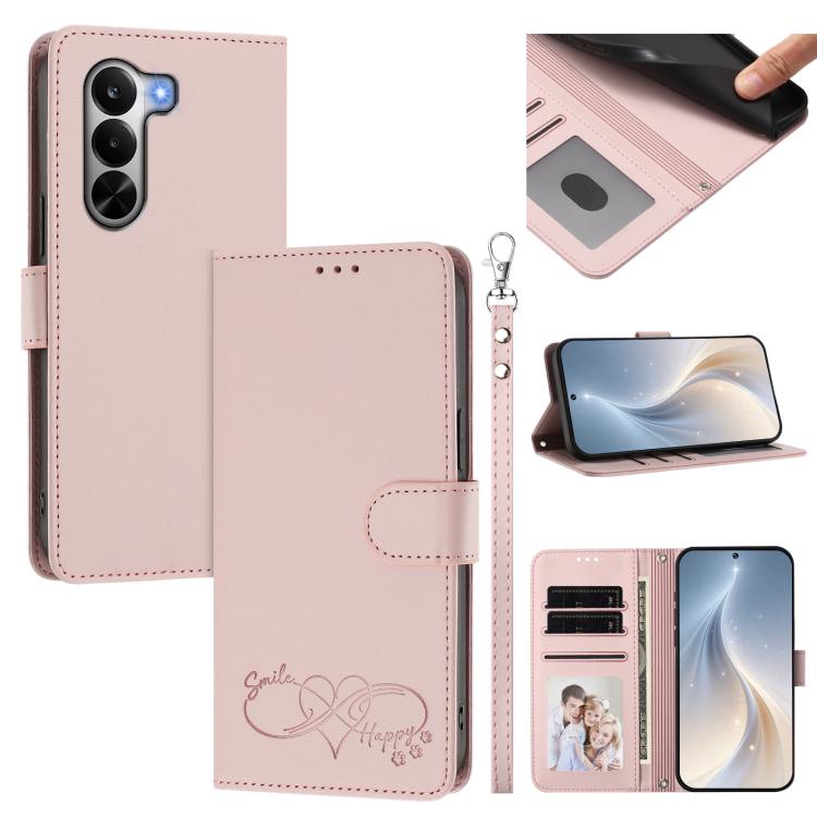Happy Heart Pattern Magnetic Closure Vegan Leather Phone Case with Wrist Strap, For OnePlus Turbo 6X Pro 5G, For OnePlus Nord CE6 Lite