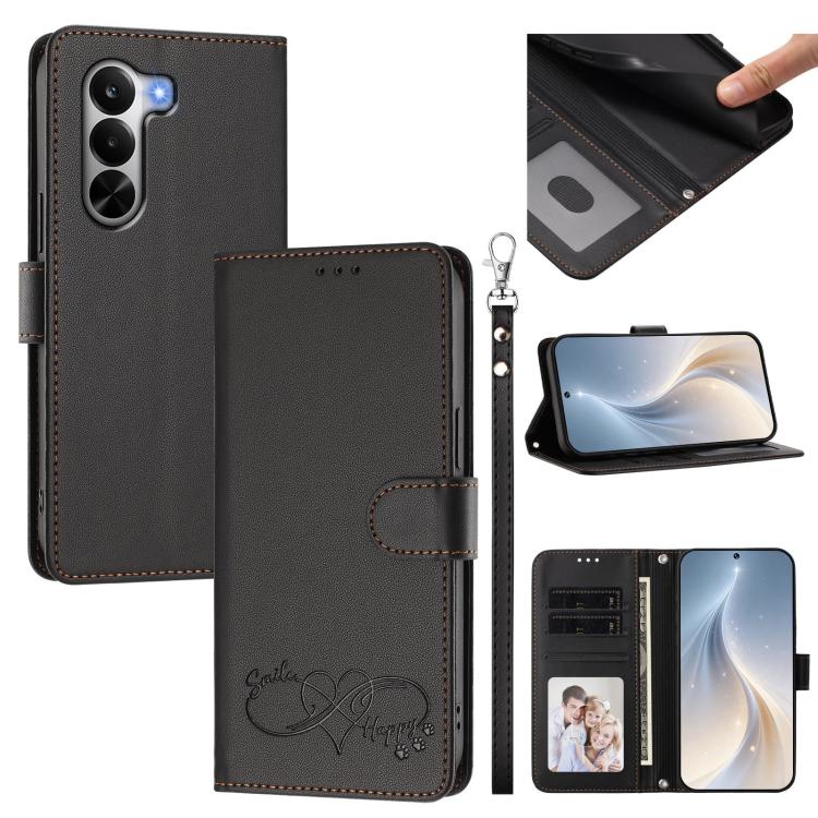 Happy Heart Pattern Magnetic Closure Vegan Leather Phone Case with Wrist Strap, For OnePlus Turbo 6X Pro 5G, For OnePlus Nord CE6 Lite
