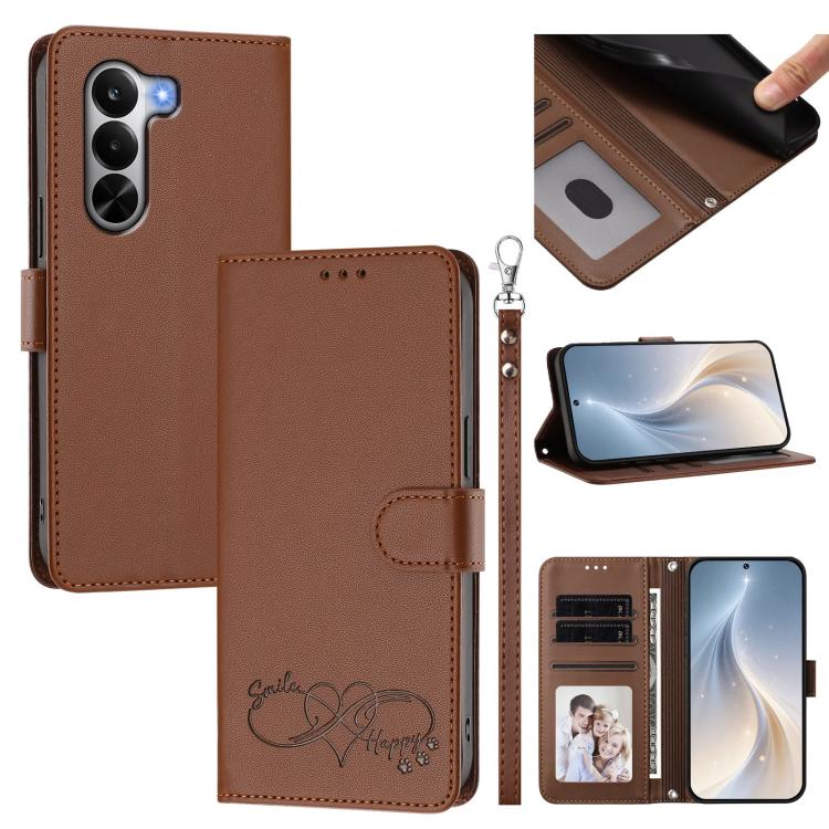 Happy Heart Pattern Magnetic Closure Vegan Leather Phone Case with Wrist Strap, For OnePlus Turbo 6X Pro 5G, For OnePlus Nord CE6 Lite